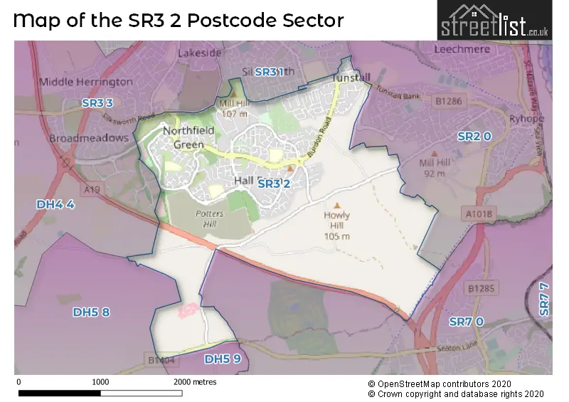 Map of the SR3 2 and surrounding postcode sector