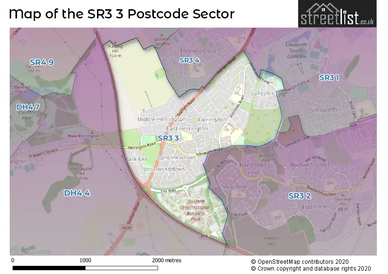 Map of the SR3 3 and surrounding postcode sector