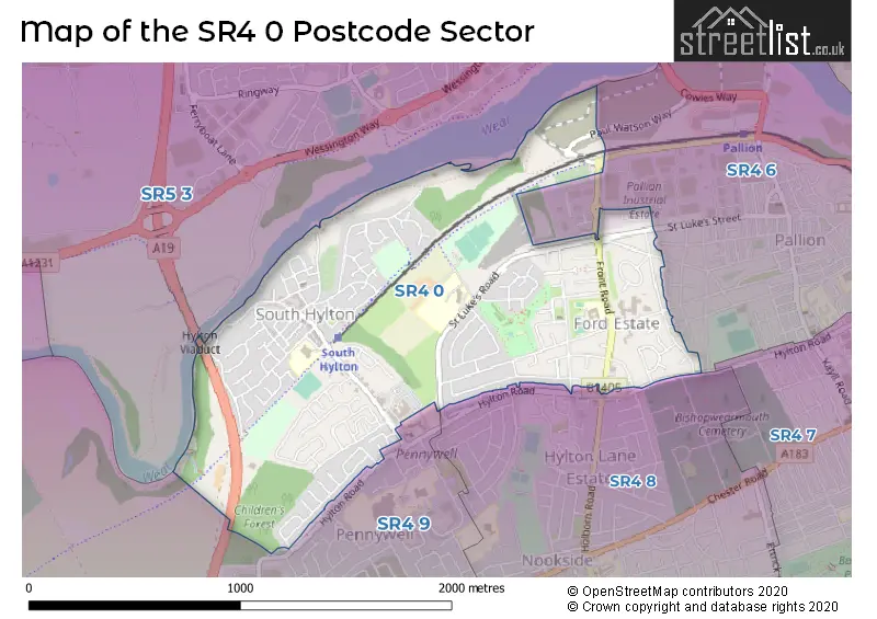 Map of the SR4 0 and surrounding postcode sector