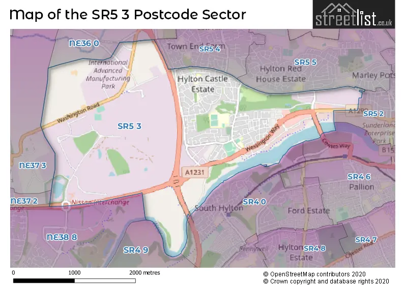 Map of the SR5 3 and surrounding postcode sector
