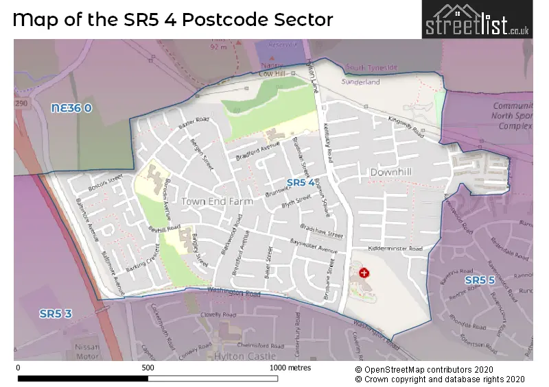 Map of the SR5 4 and surrounding postcode sector