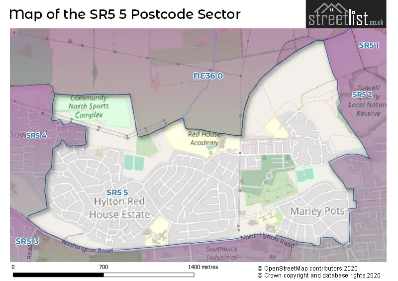 Map of the SR5 5 and surrounding postcode sector