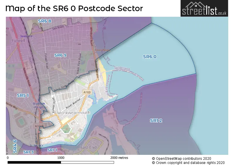 Map of the SR6 0 and surrounding postcode sector