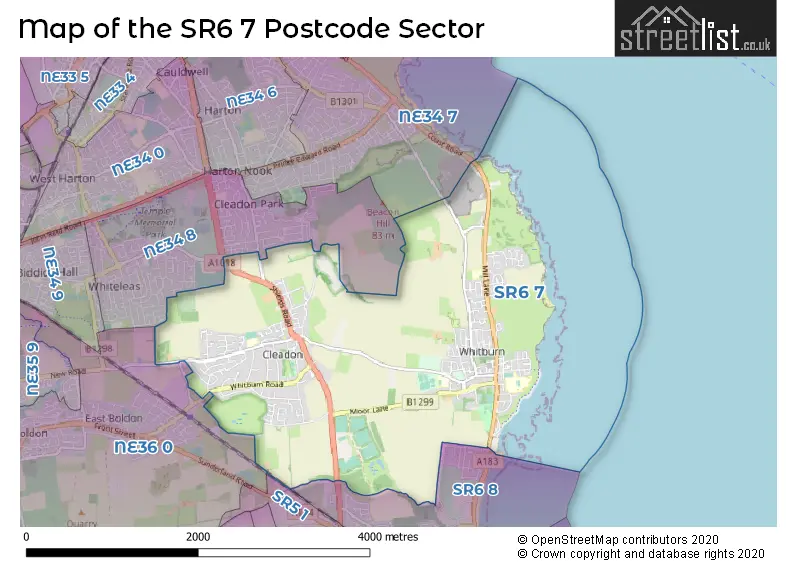 Map of the SR6 7 and surrounding postcode sector