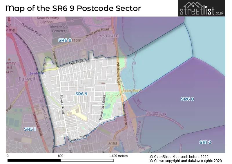 Map of the SR6 9 and surrounding postcode sector