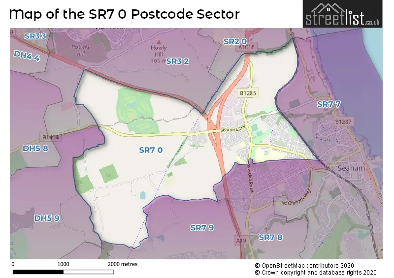 Map of the SR7 0 and surrounding postcode sector