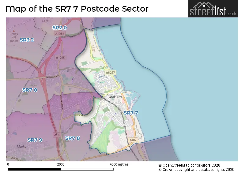 Map of the SR7 7 and surrounding postcode sector