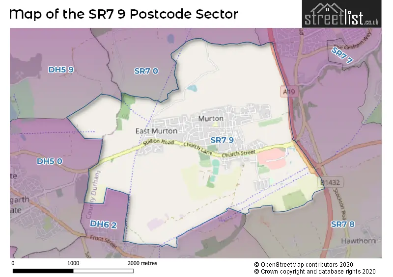 Map of the SR7 9 and surrounding postcode sector