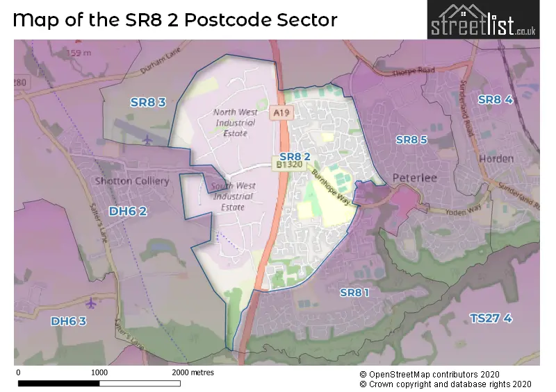 Map of the SR8 2 and surrounding postcode sector