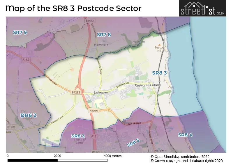 Map of the SR8 3 and surrounding postcode sector