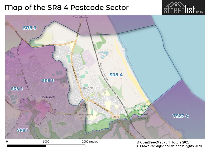 Map of the SR8 4 and surrounding postcode sector