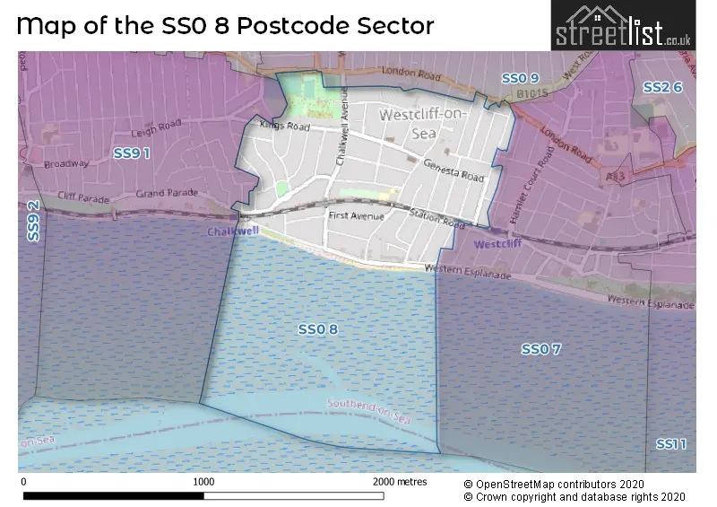 Map of the SS0 8 and surrounding postcode sector
