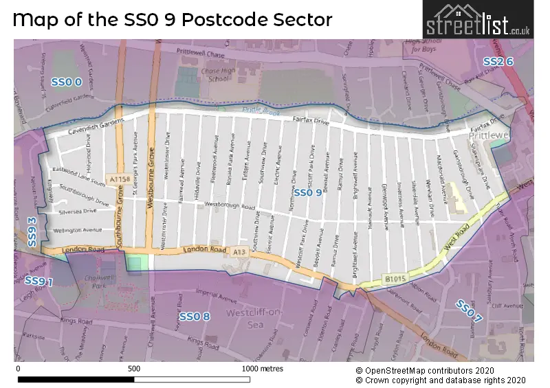 Map of the SS0 9 and surrounding postcode sector
