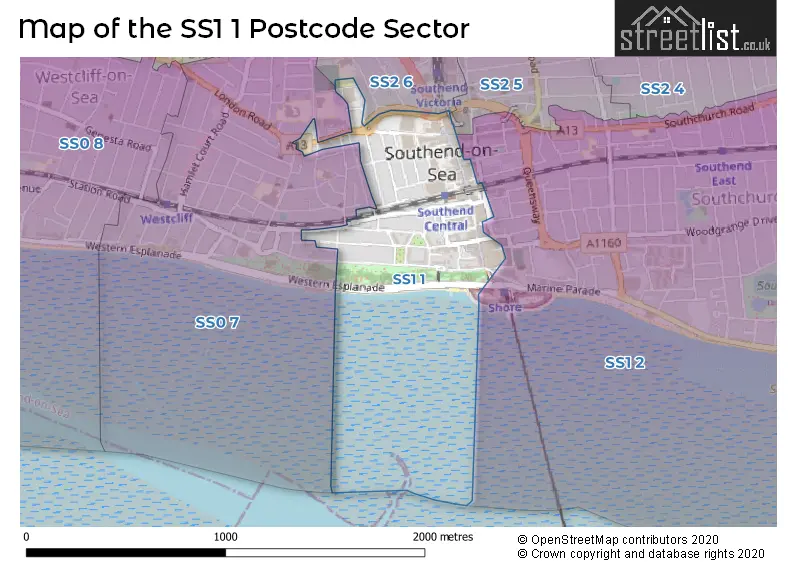 Map of the SS1 1 and surrounding postcode sector