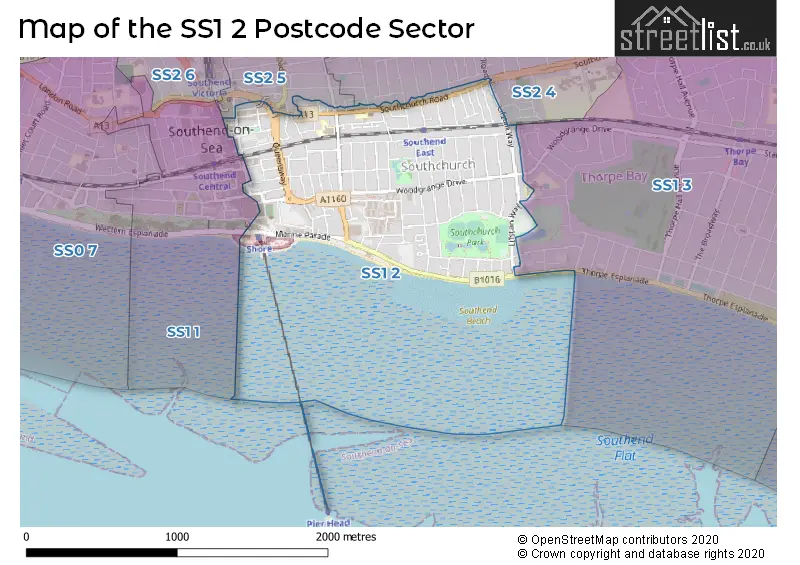 Map of the SS1 2 and surrounding postcode sector