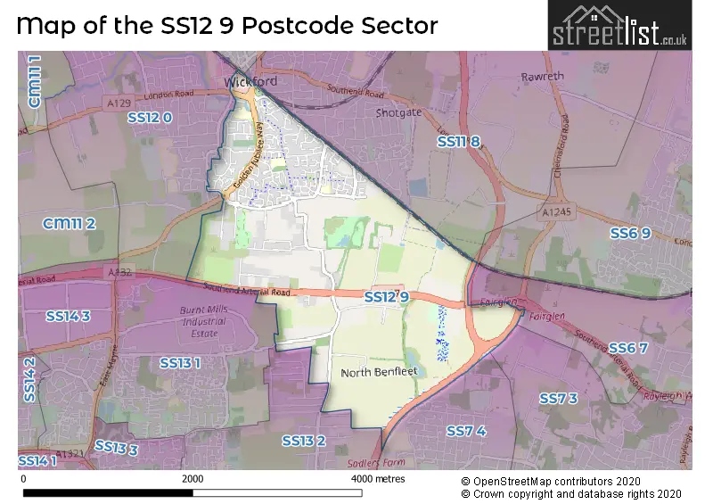Map of the SS12 9 and surrounding postcode sector