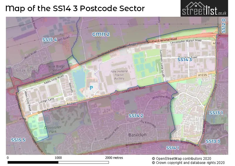 Map of the SS14 3 and surrounding postcode sector