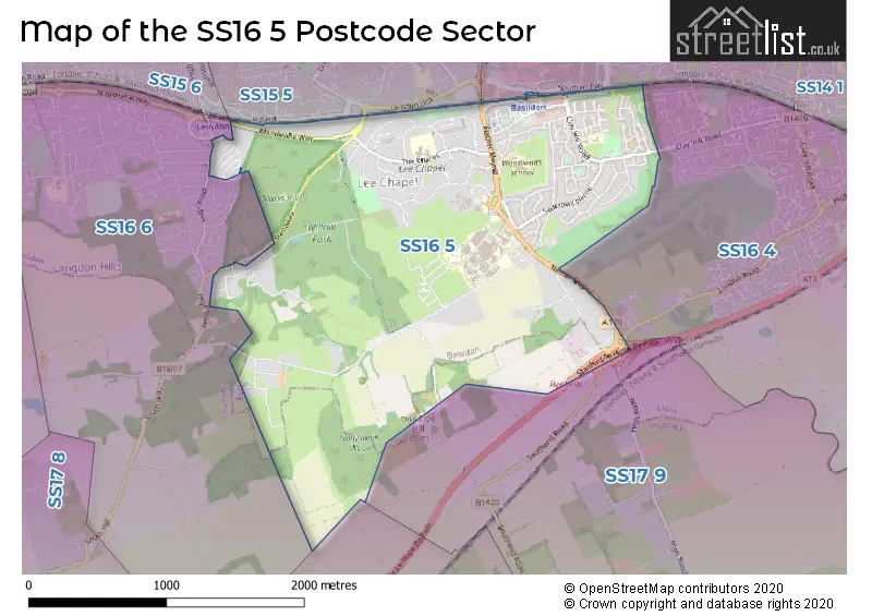 Map of the SS16 5 and surrounding postcode sector