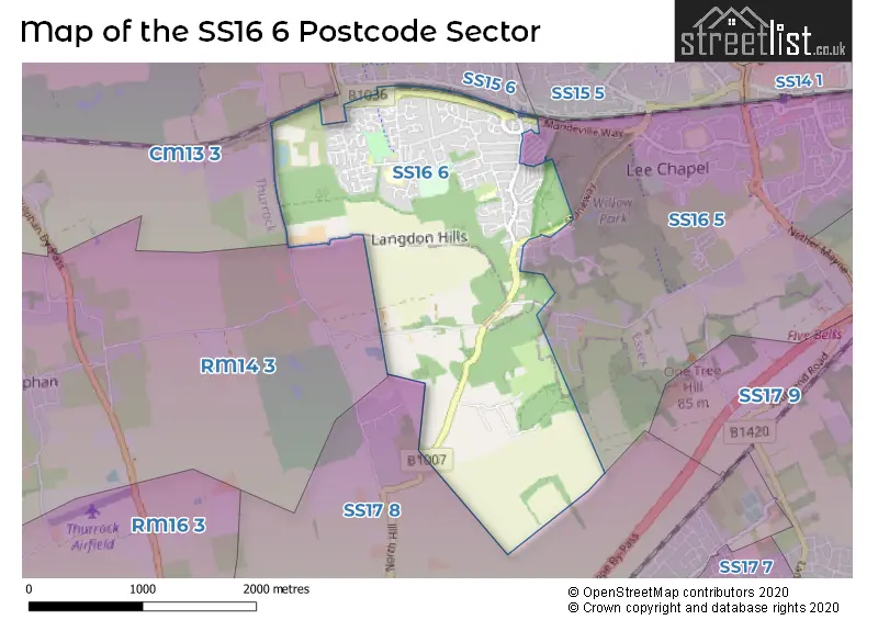 Map of the SS16 6 and surrounding postcode sector