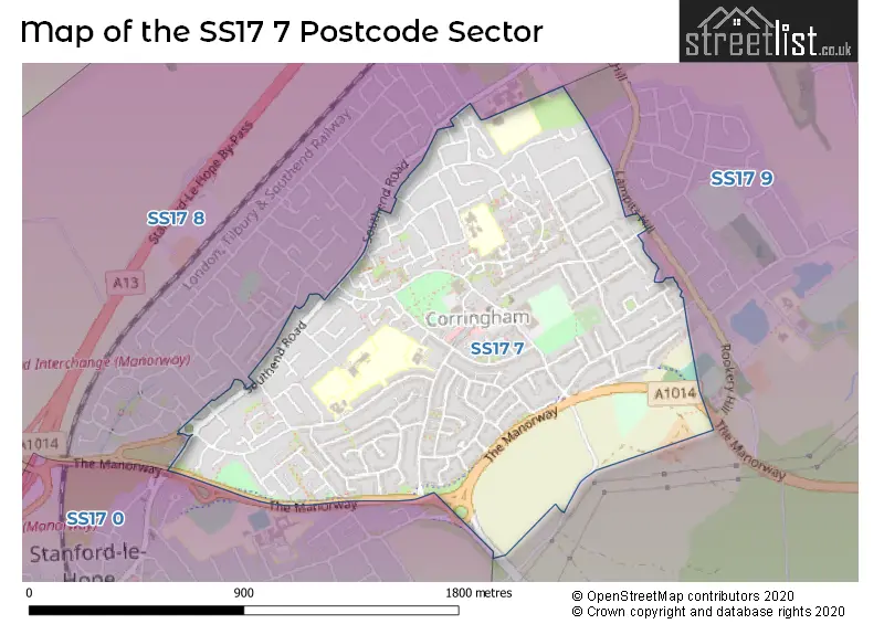Map of the SS17 7 and surrounding postcode sector