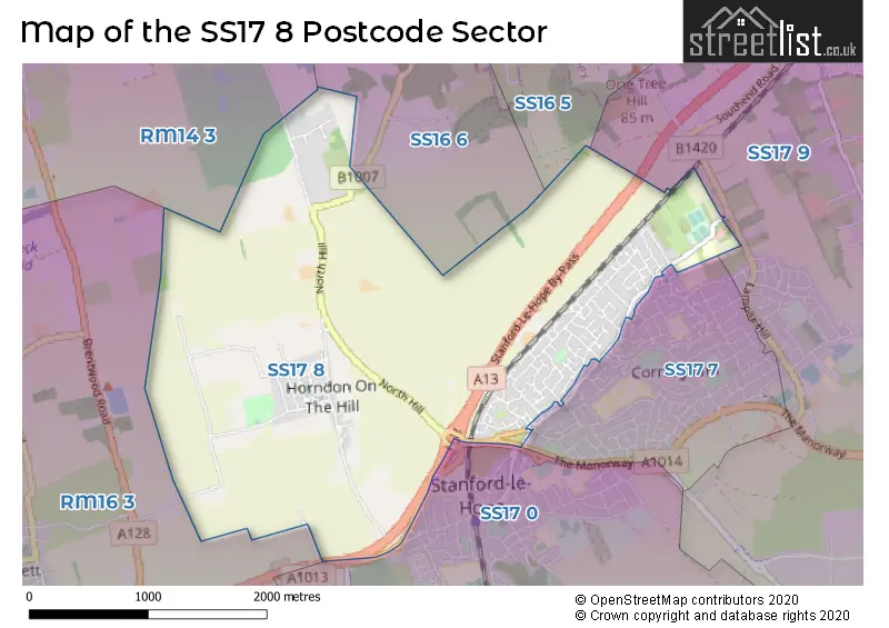 Map of the SS17 8 and surrounding postcode sector