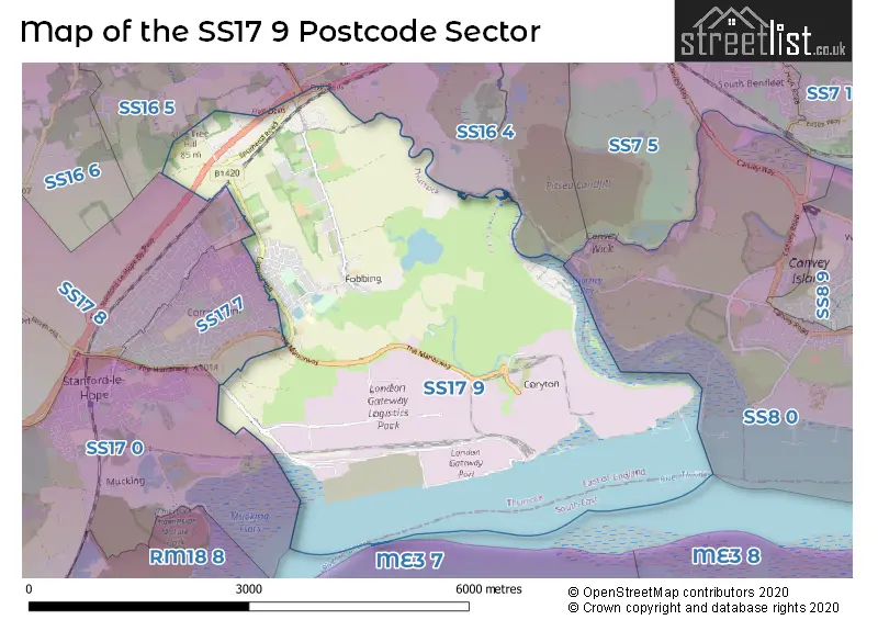 Map of the SS17 9 and surrounding postcode sector