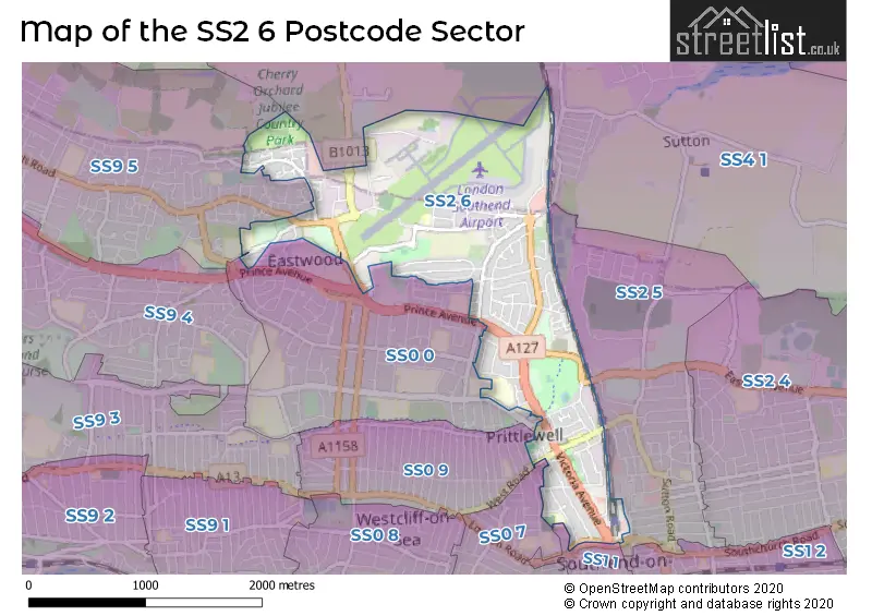 Map of the SS2 6 and surrounding postcode sector