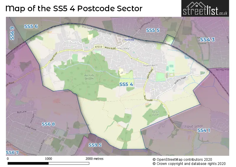 Map of the SS5 4 and surrounding postcode sector