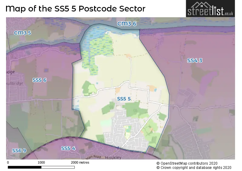 Map of the SS5 5 and surrounding postcode sector