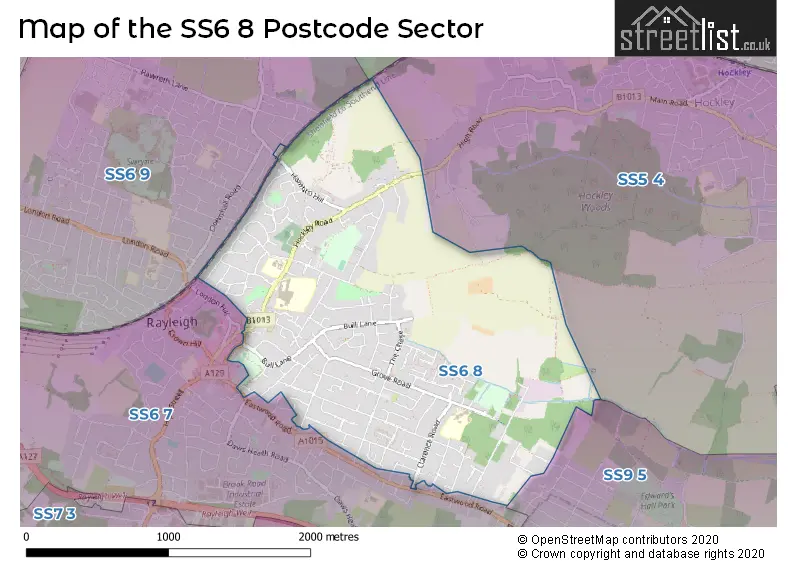 Map of the SS6 8 and surrounding postcode sector