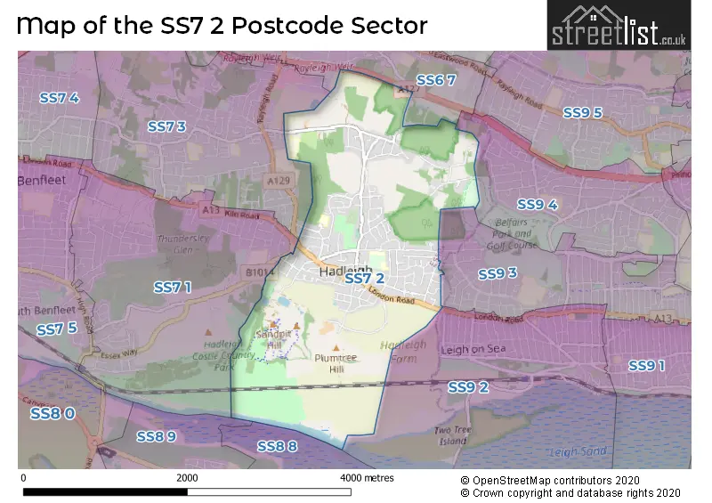 Map of the SS7 2 and surrounding postcode sector