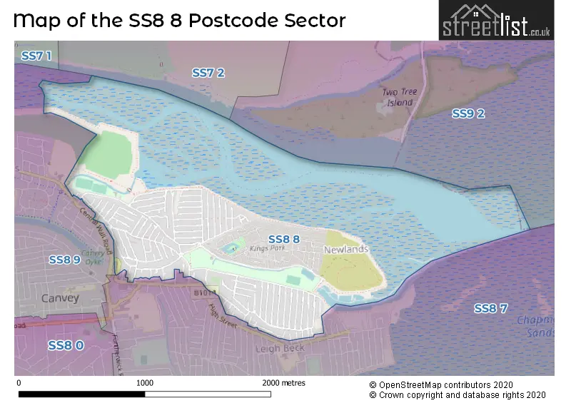Map of the SS8 8 and surrounding postcode sector