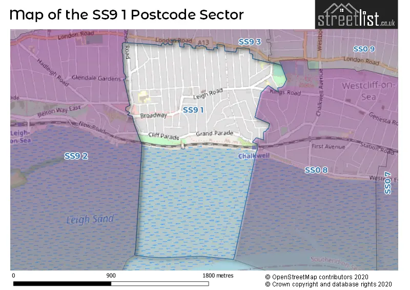 Map of the SS9 1 and surrounding postcode sector