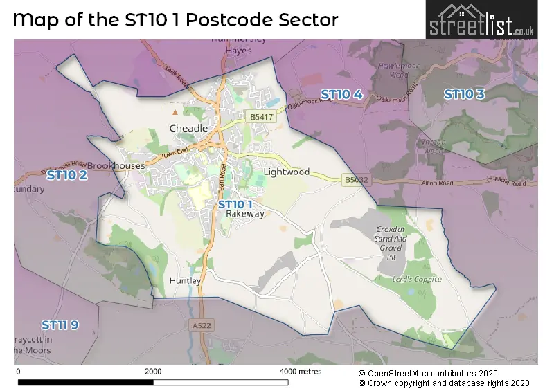 Map of the ST10 1 and surrounding postcode sector