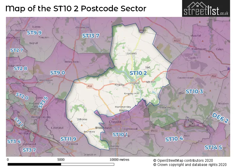 Map of the ST10 2 and surrounding postcode sector