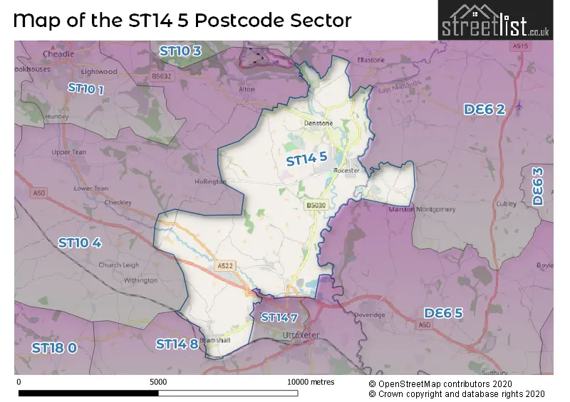 Map of the ST14 5 and surrounding postcode sector