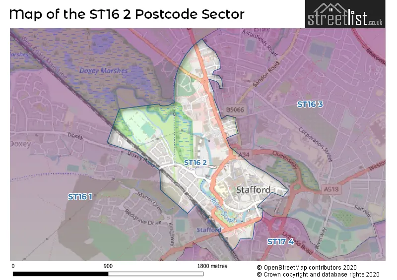 Map of the ST16 2 and surrounding postcode sector
