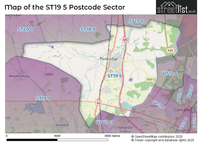 Map of the ST19 5 and surrounding postcode sector