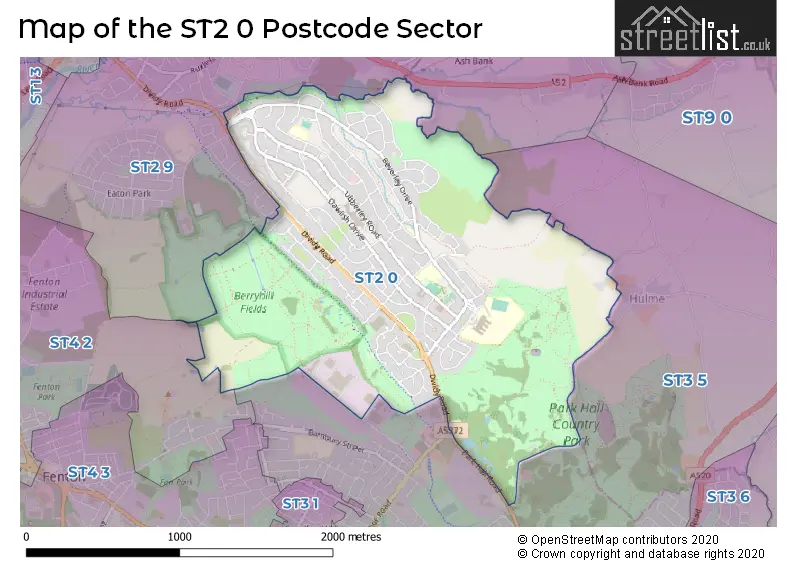 Map of the ST2 0 and surrounding postcode sector