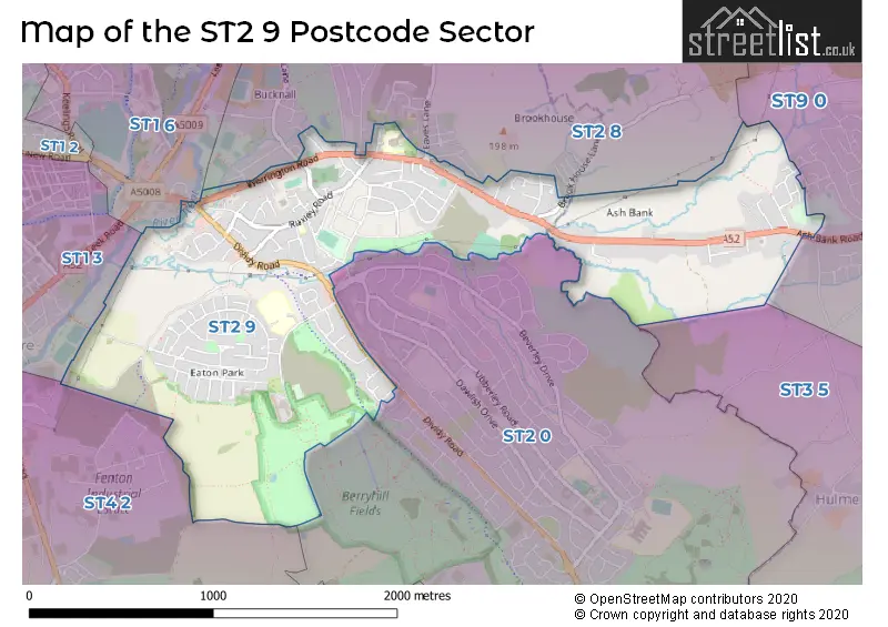 Map of the ST2 9 and surrounding postcode sector