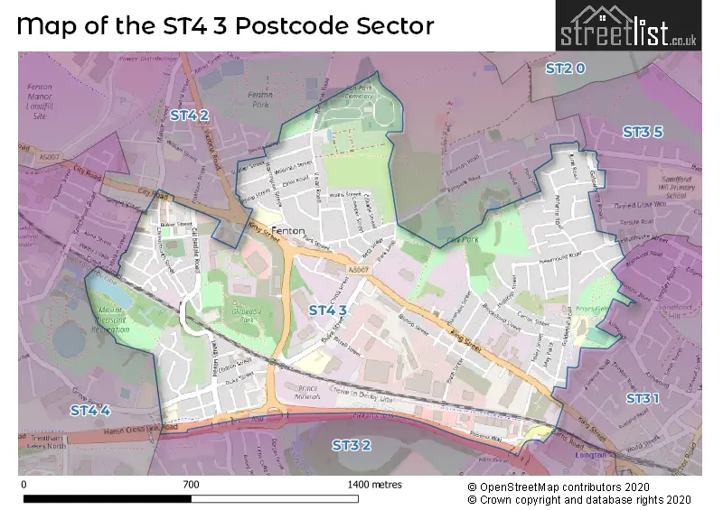Map of the ST4 3 and surrounding postcode sector