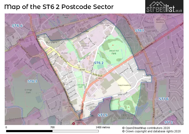 Map of the ST6 2 and surrounding postcode sector