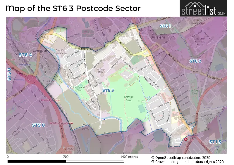 Map of the ST6 3 and surrounding postcode sector