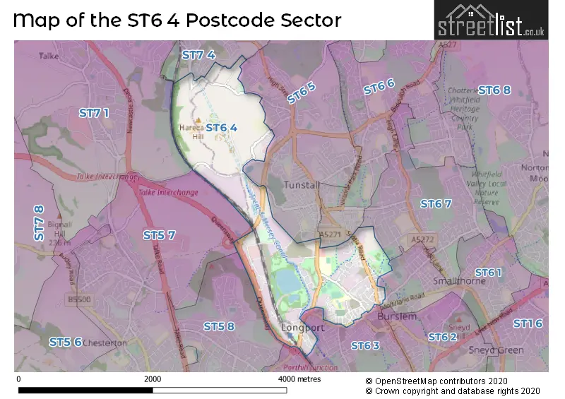 Map of the ST6 4 and surrounding postcode sector