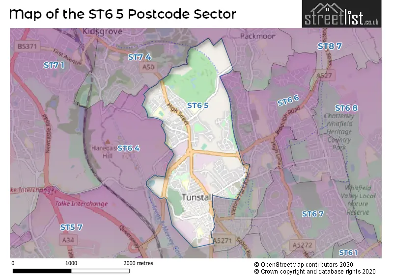 Map of the ST6 5 and surrounding postcode sector