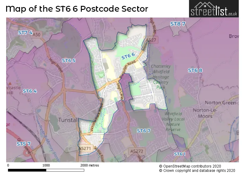 Map of the ST6 6 and surrounding postcode sector