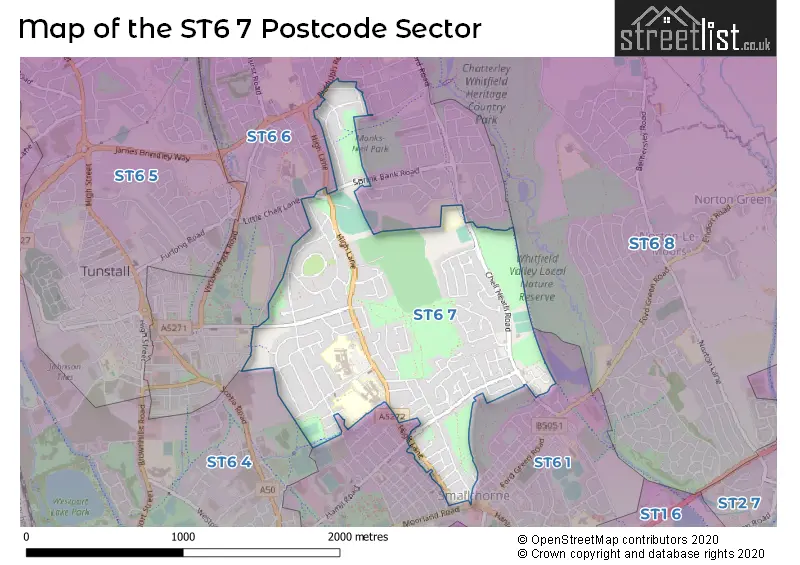 Map of the ST6 7 and surrounding postcode sector