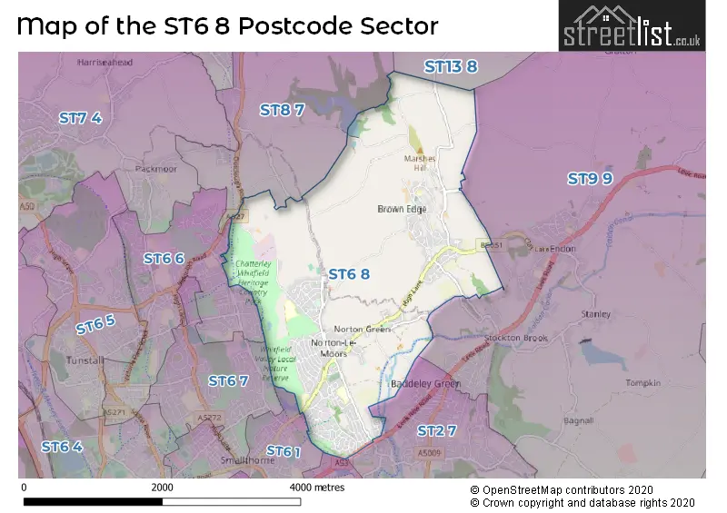 Map of the ST6 8 and surrounding postcode sector