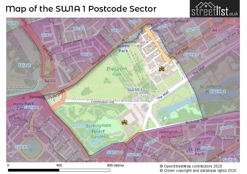 Map of the SW1A 1 and surrounding postcode sector