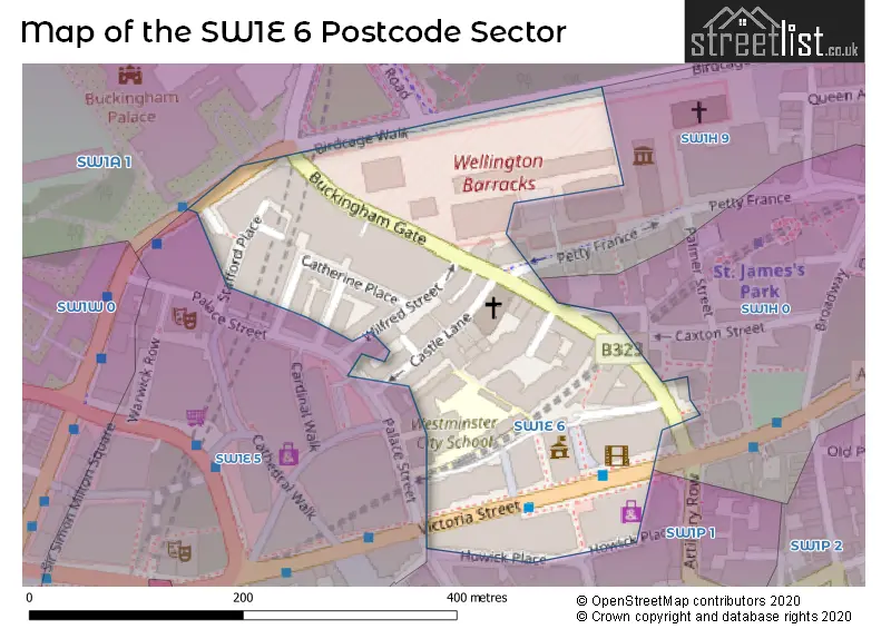 Map of the SW1E 6 and surrounding postcode sector